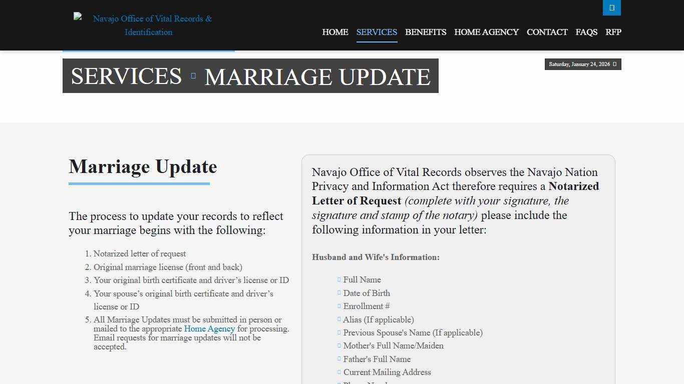 Navajo Office of Vital Records & Identification > Services > Marriage Update